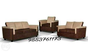 Brown Padded 3-piece Sofa Set