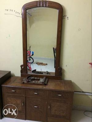 Brown Wooden Dresser With Mirror