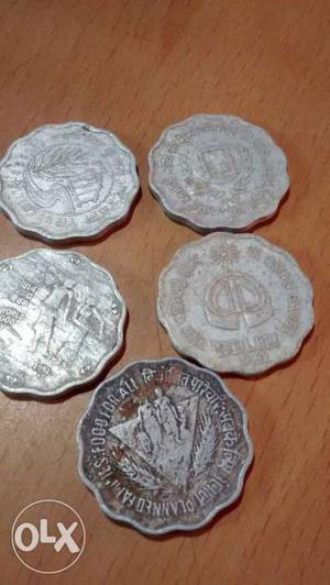 Five numbers of commorative coins of ten paise