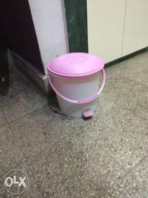 Pink And White Pedal Trashcan