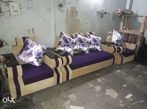 Purple And White Fabric Sofa Set new brand call 7o95o
