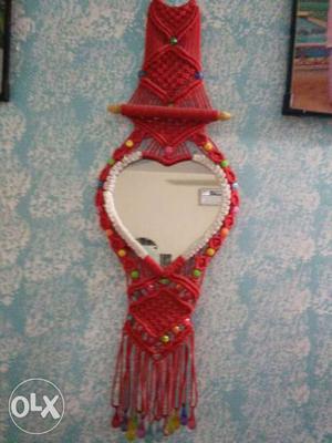Red And White Framed Mirror