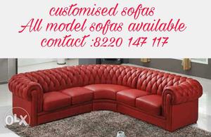 Red Leather Sectional Sofa With Throw Pillows