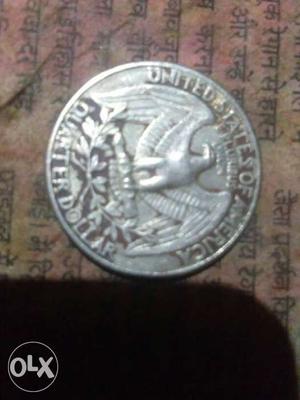 Round Silver Quarter Dollar U.S. Coin