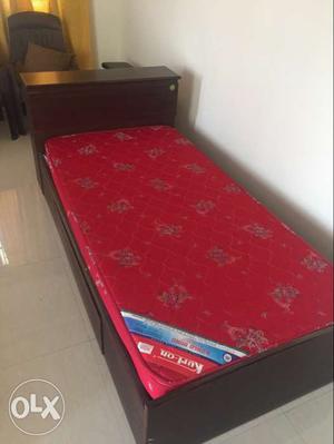 SGL hard wood bed with storage and mattress