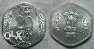Silver-colored 20 Indian Paise Coin Collage