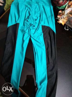 Teal And Black Fabric Pants