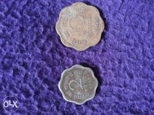 Two 2 And 10 Indian Paise Coins