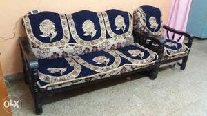 White And Blue Floral Fabric Sofa