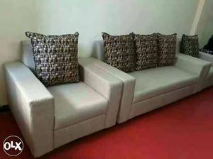 White Fabric 2-seat Sofa With Throw Pillows