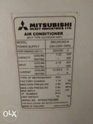 2 ton 5star ac with tip top condition Mitsubishi heavy