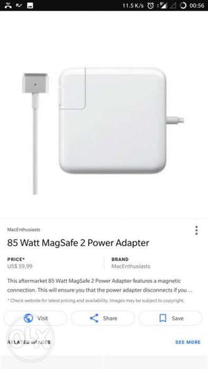Apple MacBook Charger, 85W MagSafe 2