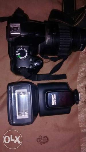Black DSLR Camera With Flash