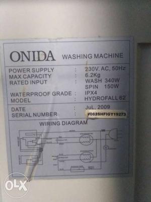 Onida Washing Machine Sticker