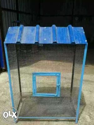 Blue Metal Framed Pet Cage