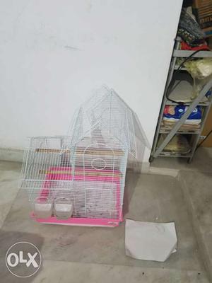 Pink And White Metal Birdcage