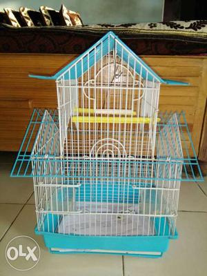 Small Size White And Blue Metal Birdcage