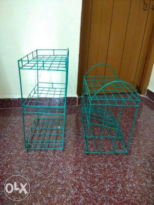 Two Green Metal dishes plates stand