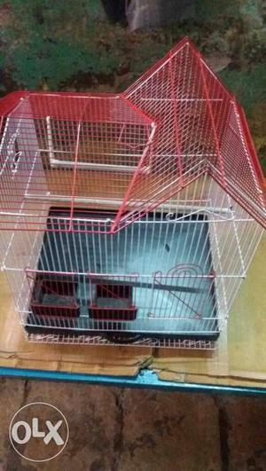 White And Red Metal Bird Cage