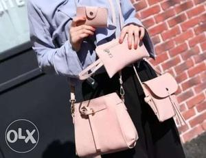 4 bag set best leather quality pink color