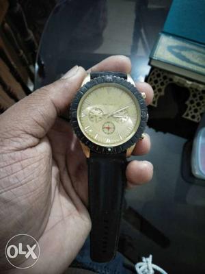 Anchor golden dial wrist watch... black strap