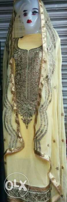 Beige And Gray Floral Traditional Dress