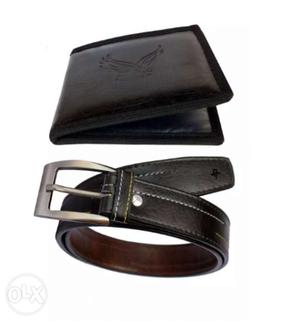 Black Leather Belt And Bifold Wallet