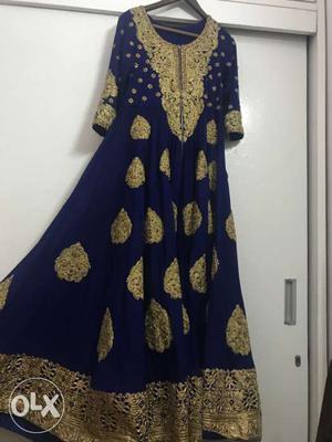 Blue And Gold-colored Mandala Print Dress