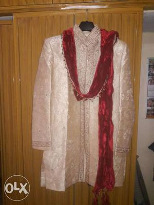 Branded Sherwani with Pair Of Silver Beaded Shoes and