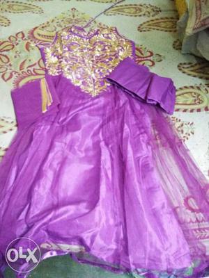 Brown And Purple Sleeveless Dress