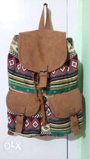 Brown, Black And Beige Tribal-print Backpack