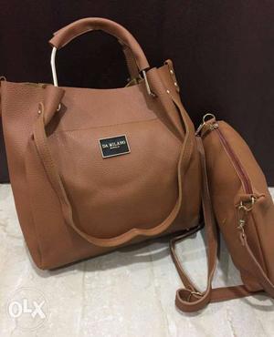 Brown Leather 2-way Handbag And Crossbody Bag