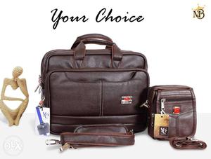 Brown Leather Handbag With Crossbody Bag