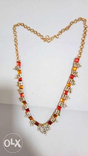 Gold-colored And Red Beaded Necklace