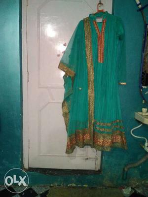 Mint-green-and-orange Floral Sari Traditional Dress