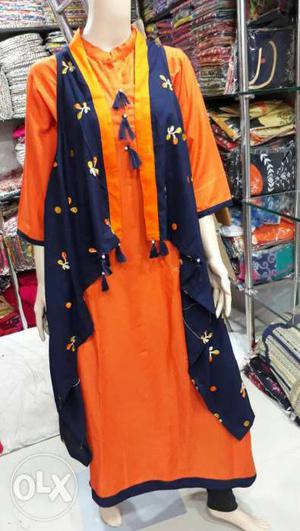 Orange And Purple Floral Traditional Dress