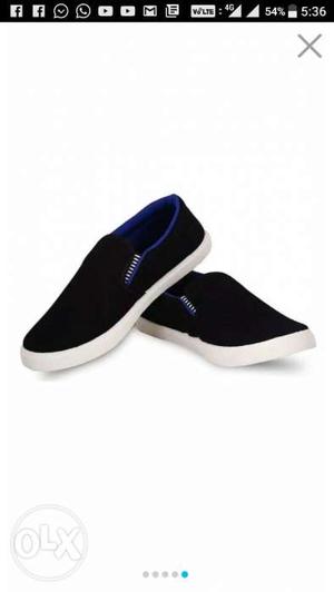 Pair Of Black Slip-on Shoes With Box