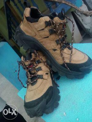 Pair Of Brown-and-black Hiking Boots