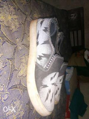 Pair Of White-and-gray Slip-on Shoes