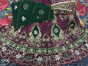 Pink, Gold-colored, And Green Floral Sari Dress