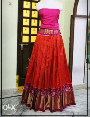 Pochampally Ikkath Silk Red leagha with blouse
