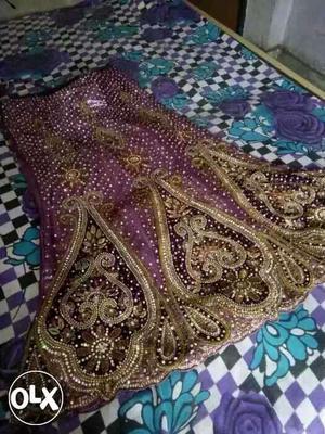 Purple, Brown, And Gray Floral Traditional bridal lengha