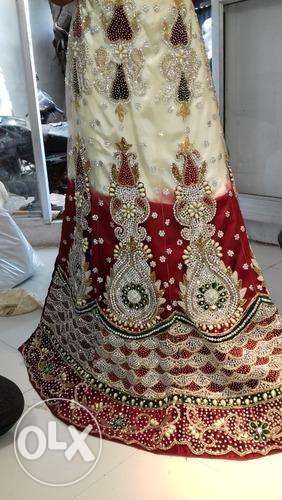 Red And Beige Floral Lehenga Traditional Skirt