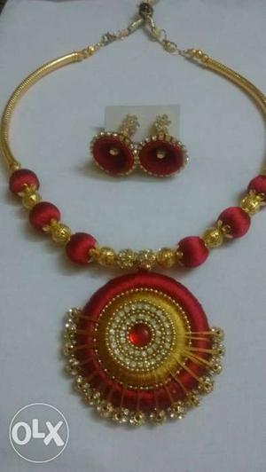 Red And Yellow Necklace With Earrings