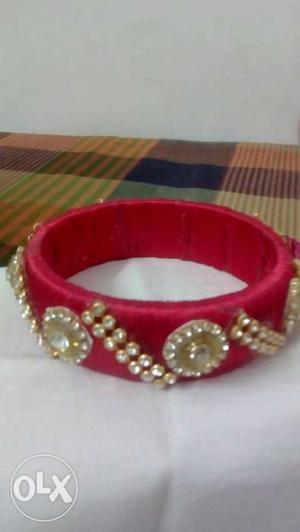 Red Color Thread Bangle with Trendy Stone Rows