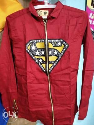 Red Super-Man Zip-up Long-sleeved Shirt