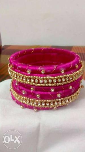 SILK THREAD BANGLES Set of Pink thread bangles