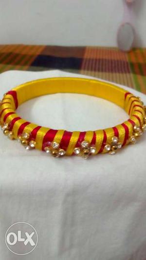 Silk Thread Bangle Traditional Yellow and Red
