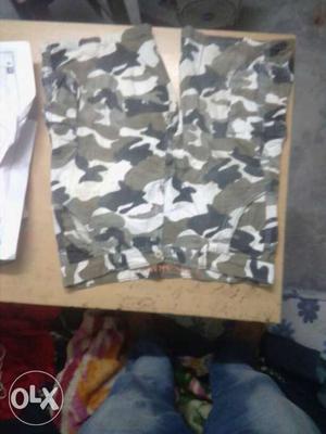 White, Black, And Gray Camouflage Cargo Shorts