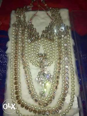 White Pearl Embellished Layered Necklace